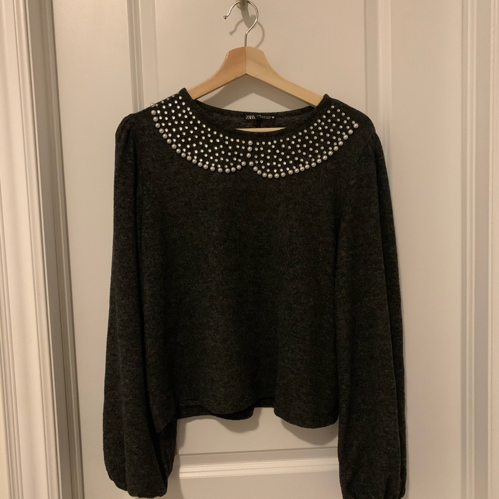 Grey Zara sweater with pearl detailing